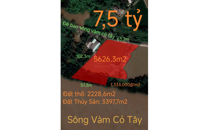 Bán lô đất thổ phân lô mặt tiền đê bao giá 7,5 tỷ