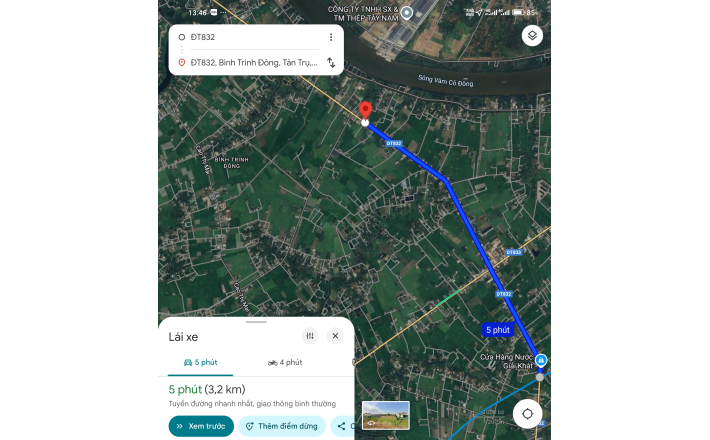 Đất lúa chuyển thổ mặt tiền tỉnh lộ 832 giá 6 tỷ 
