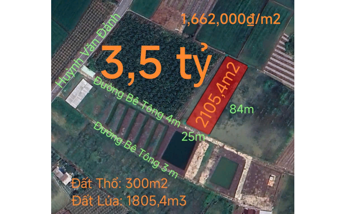 Bán đất thổ lúa làm nhà vườn gần Quốc Lộ 50B giá 3,5 tỷ